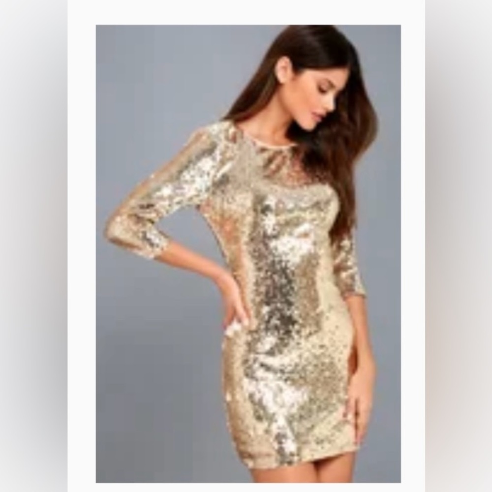 Lulus PASS THE CHAMPAGNE LIGHT GOLD
SEQUIN BODYCON DRESS